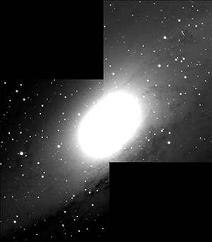 Galaxy M31 - combination of 22 frames, obtained with R filter using 65cm telescope in Ondřejov 